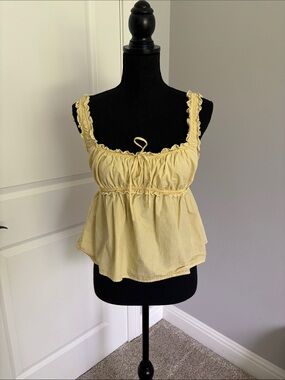 Princess Polly Pale Yellow Ruffled Tie-Front Tank